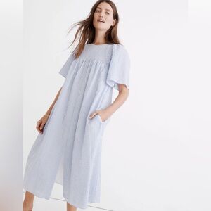 NWT Madewell Blue White Gingham Short Flutter Sleeve Lined Caftan Dress Size XS